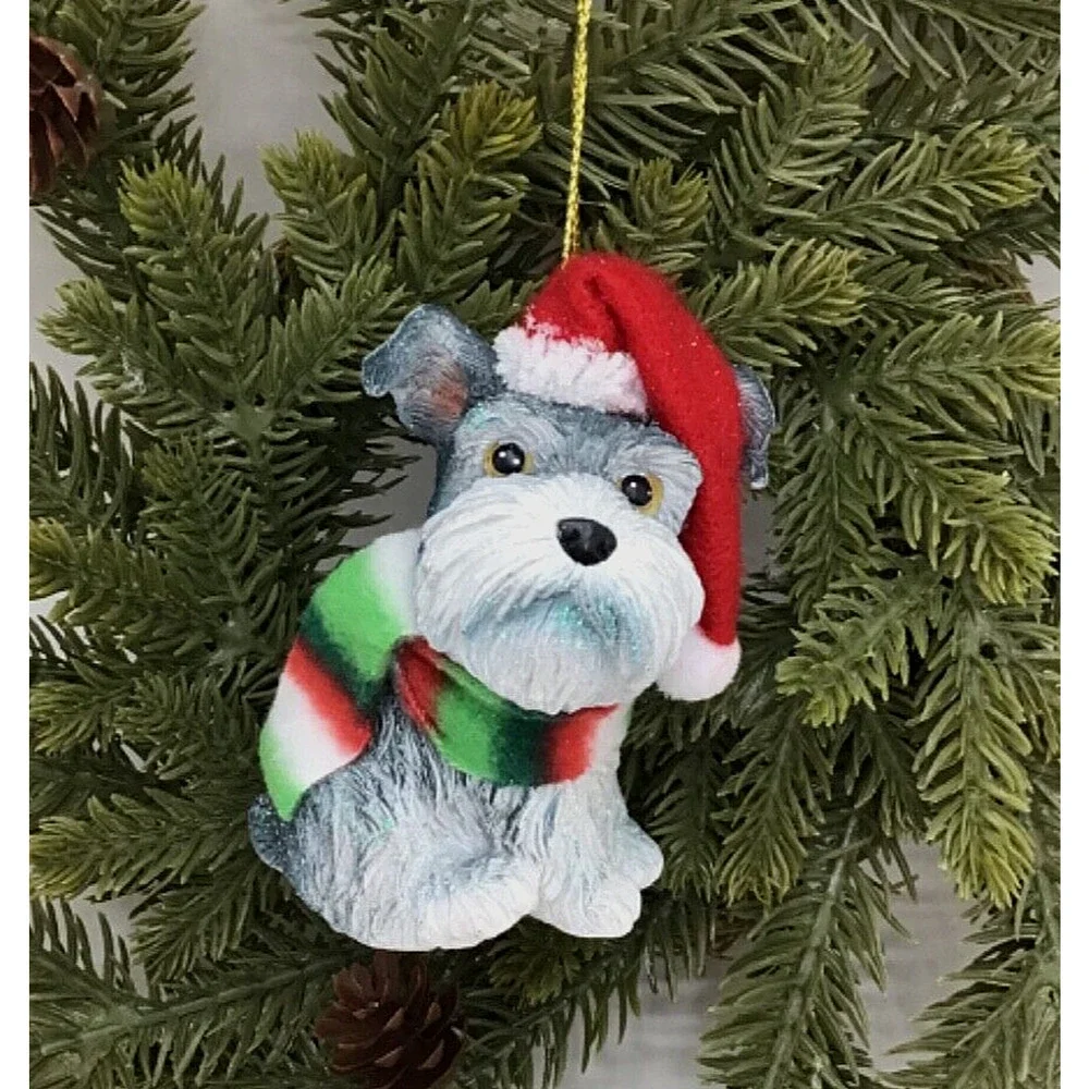 Schnauzer Dog Christmas‎ Ornament with Santa Hat & Scarf Holiday Tree Decor